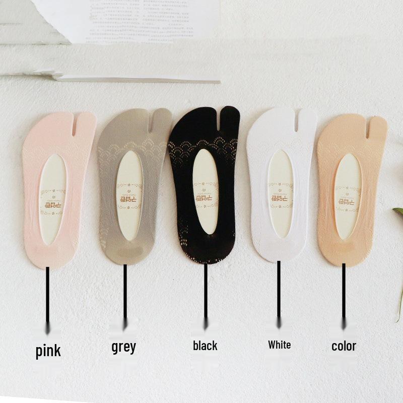 Женские ультратонкие летние носки с двумя пальцами, нескользящие, низкие, с разделителями для пальцев, невидимые носки-лодочки, студенческий стиль Black