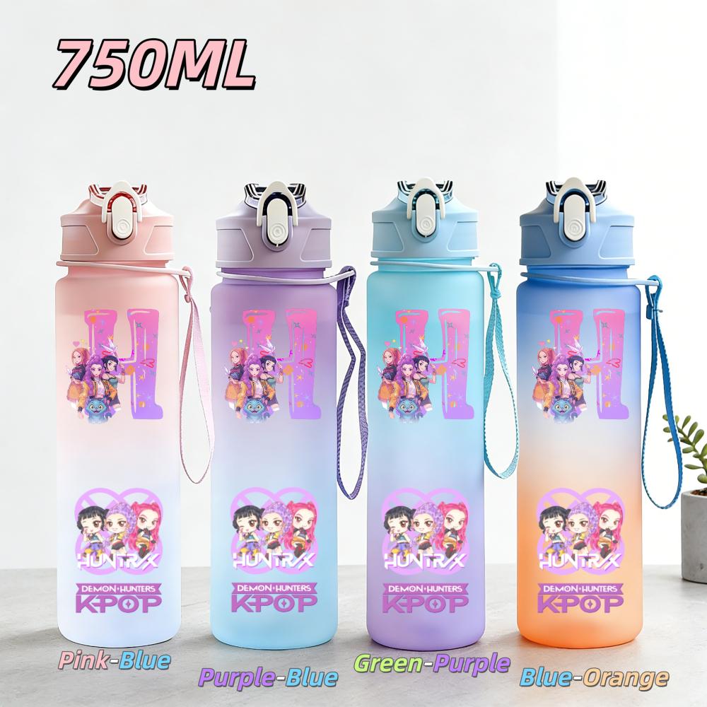 750ML Anime KPop Demon Hunters Sports Water Bottle Leak Proof Colorful Straw Cup Portable Water Bottle designed for Outdoor Sport Fitness