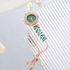 Fashion Green Leaf Thin Belt With Diamond Malachite Green Round Women'S Watch Pull Adjustment Chain Women'S Quartz Watch