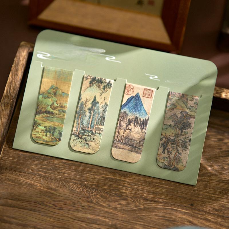 2/4/5 Stück/Set Chinesisches Retro Lesezeichen Bambus Lotus Kran Landschaft Lesezeichen für Lehrergeschenk Vintage Ästhetisches Magnetisches Lesezeichen