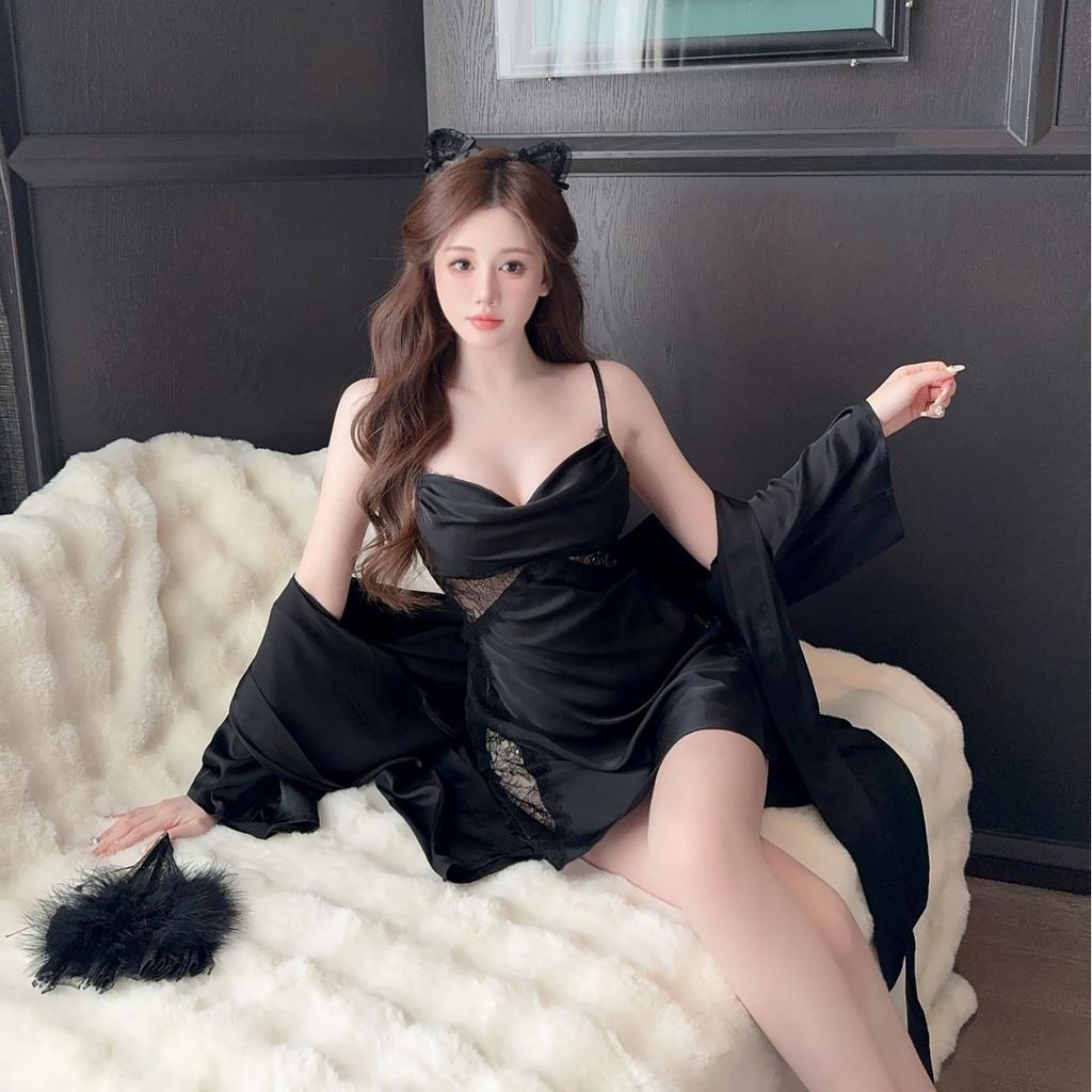 Sexy Pyjamas für Damen aus dünner Eisseide, Sommermodelle, neues Premium-Nachthemd im Pure Desire-Stil, rückenfreier Loungewear-Look mit Trägern