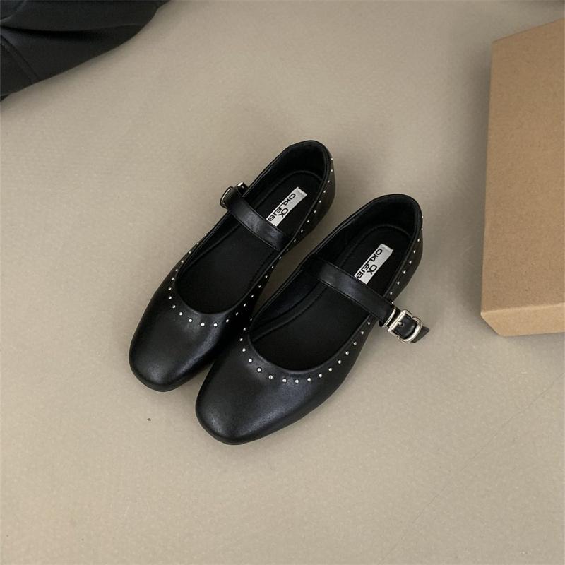 

Fashion IPPEUM Mary Janes Shoes Silver PU Leather Ballet Flats 2025 New Ballerinas Zapatos Mujer 245 чорний