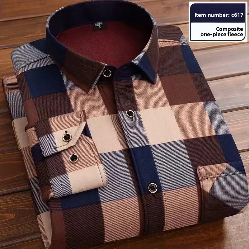 2025 Men's Autumn Winter Thick Warm Long Sleeve Plaid Shirt Thick Fleece Warm Casual Shirts for Men Oversized Plaid Shirts Male