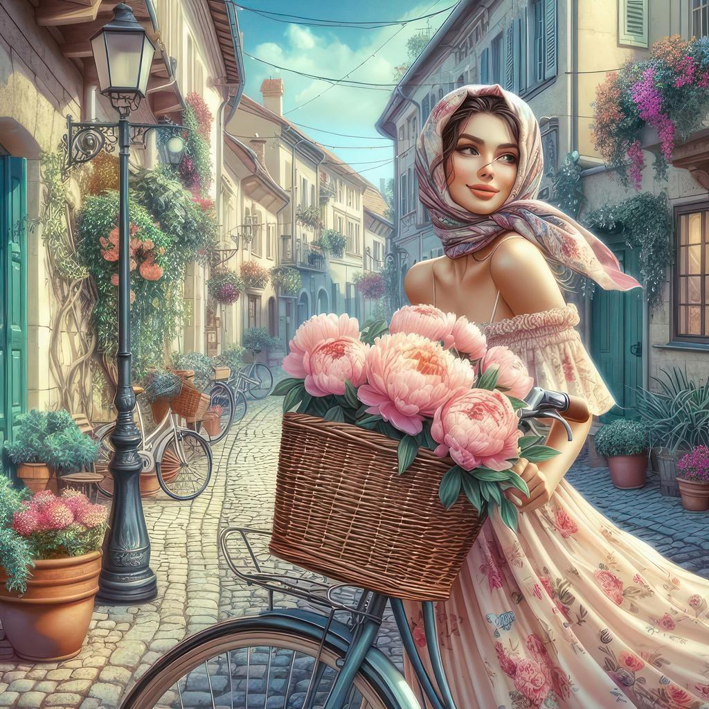 The Girl and Flowers On The Street Diamond Painting 5d Full Square Round Diamond Embroidery Woman Landscape Mosaic Cross Stitch Kits Home Decor J4017