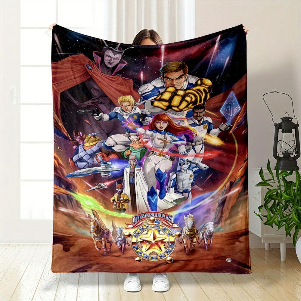 A futuristic, space-themed team of heroes and alien characters in action. for all seasons blanket lunch break throw gift
