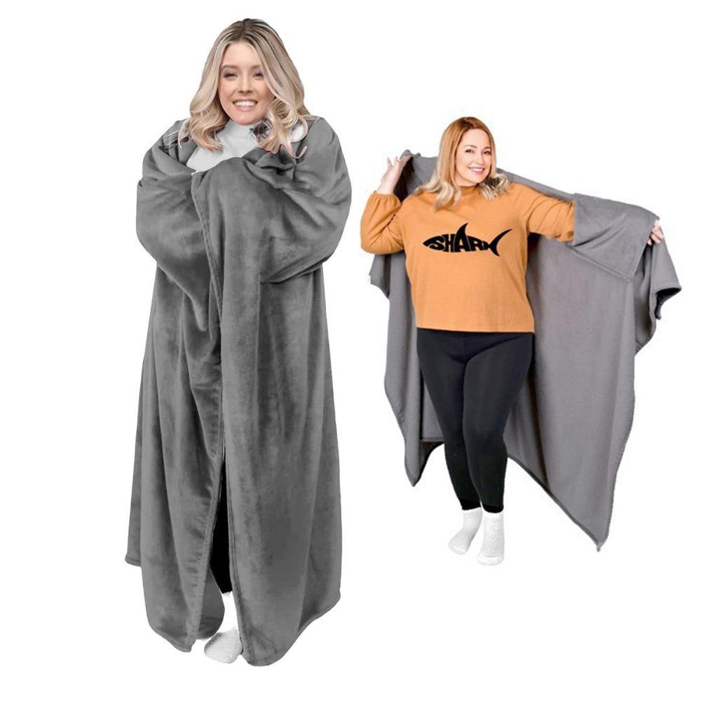 Cozy Flannel Winter Wearable Blanket Thickened Warm Office Nap Blanket Soft Cape Office