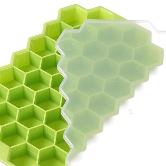 37 Cavity Honeycomb Ice Tray BPA-Free Slow-Melt Reusable Small Ice Mold with Lid Easy Release Silicone Ice Cube Maker for Freezer