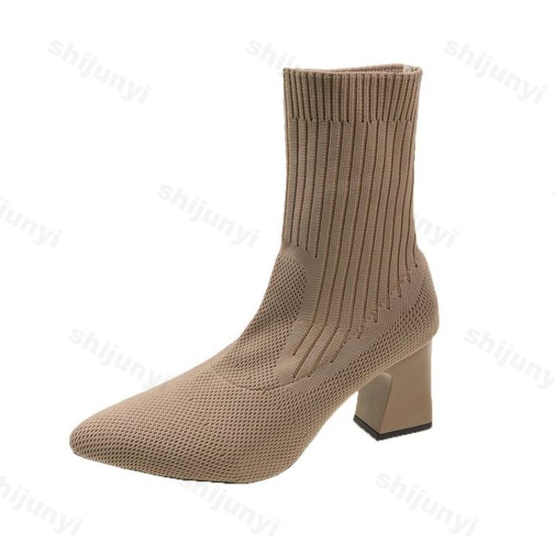 Fashion Women Ankle Boots Pointed Elastic Socks Boots Fashion High Heels 2025 Autumn/Winter Fashion Booties Lady Shoes New Thick Heeled