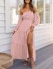European and American new bohemian sexy off-the-shoulder dress with pleated side split long skirt