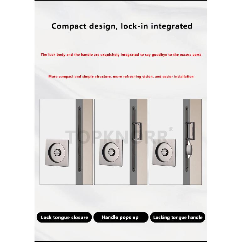 Square Pocket Door Lock Left and Right Sliding Door Lock Invisible Door Handle Bedroom Sliding Door Hook Lock Embedded Safety