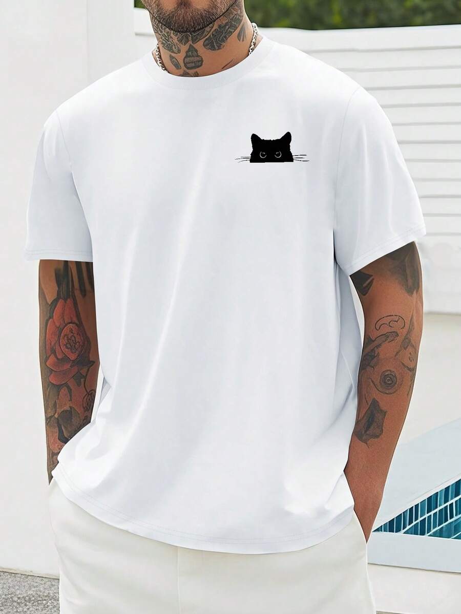 

Cat Peekaboo Cute Graphic Printing Casual Crew Neck T-Shirt For Unisex XXXL