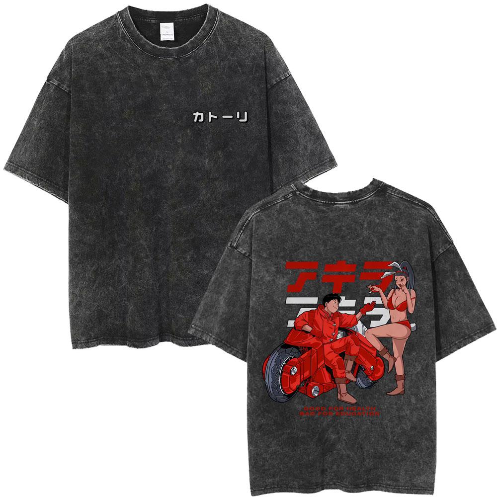Washed Vintage Anime Akira T Shirts Japanese Science Fiction Cartoon Movie Shima Tetsuo Tshirt Men S Manga Oversized Tshirts