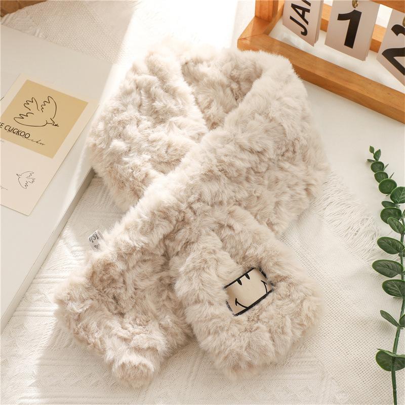 Korean Version of Cute Smiley Scarf Embossed Autumn and Winter Warm and Cold-resistant Neck Protection Scarf Japanese Versatile Cross Scarf
