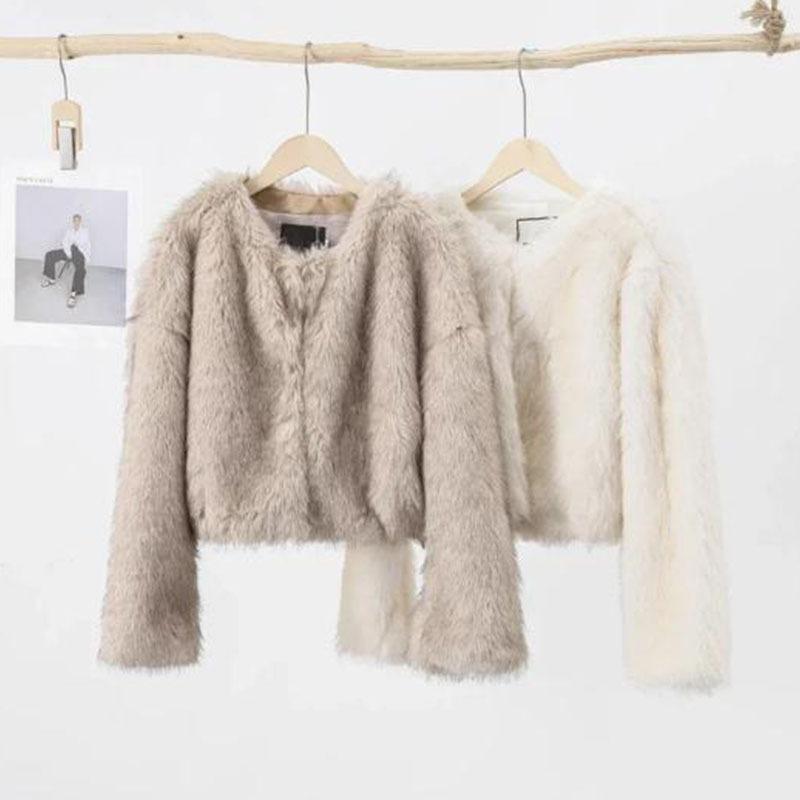 Winter warm new women's round neck imitation fox hair loose long sleeve Mao Mao jacket