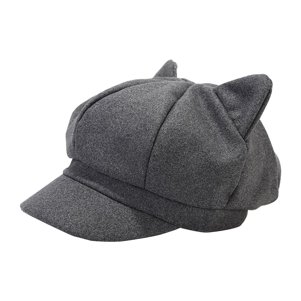 Newsboy Baret voor Dames Ademende Wolle Cabbie Hoed Coole Jokers Meisje Kattenoor Achthoekige Pet Subcultuur Hoofddeksel