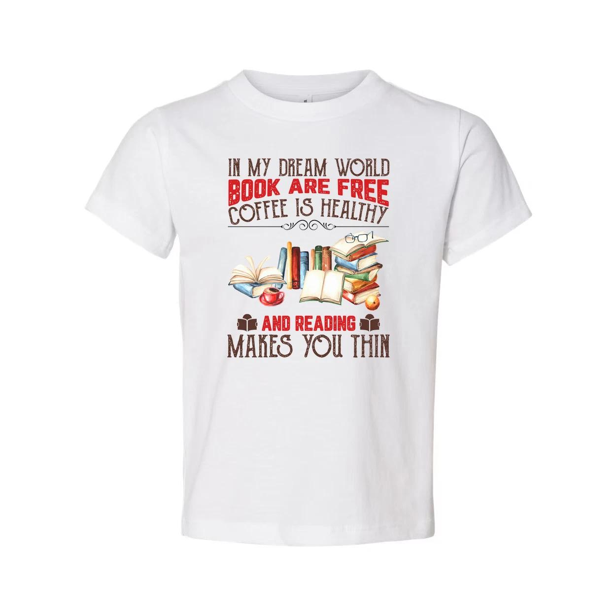 

Unisex Graphic T Shirt With Books And Coffee Theme Quote About Reading Makes You S