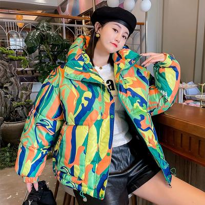 Winter Women Graffiti Print Down Jacket Fashion Hooded Thick Short Parka Coat Chic Loose Streetwear Outwear
