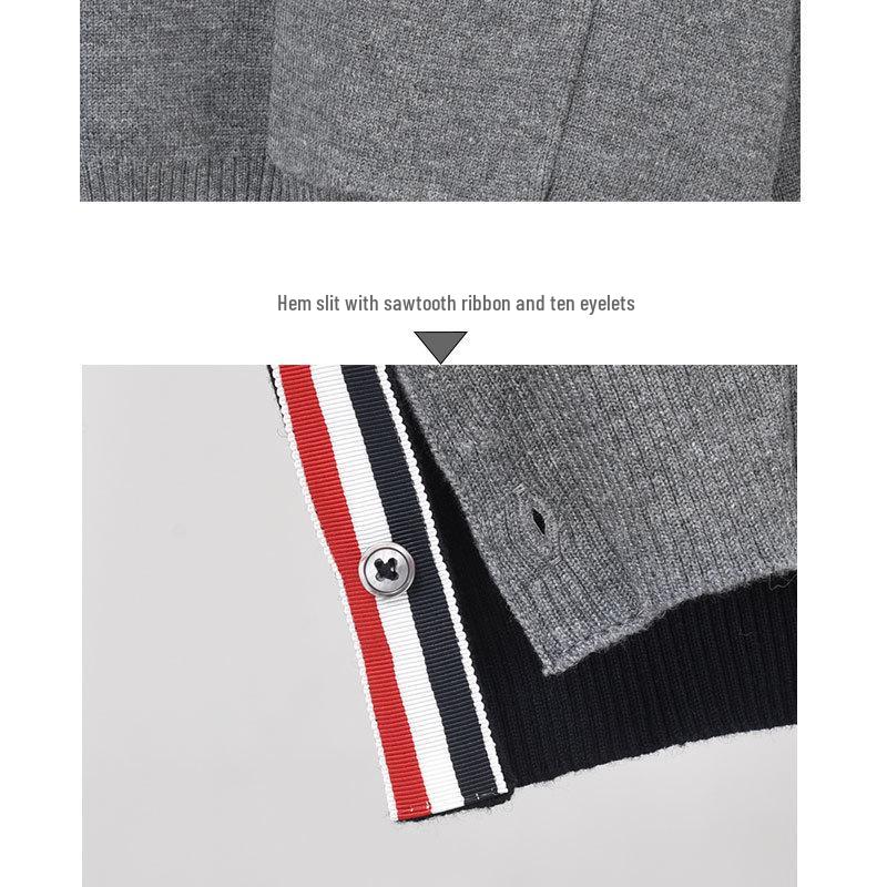 TB BROWIN2025 Autumn/Winter Colorblock Wool Sweater with Four Stripes