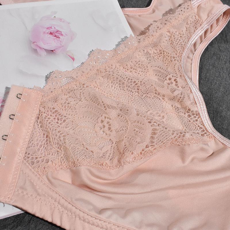 Large Size Bra Front Buckle No Wire Lace Breathable Comfortable Underwear Camisole Bra