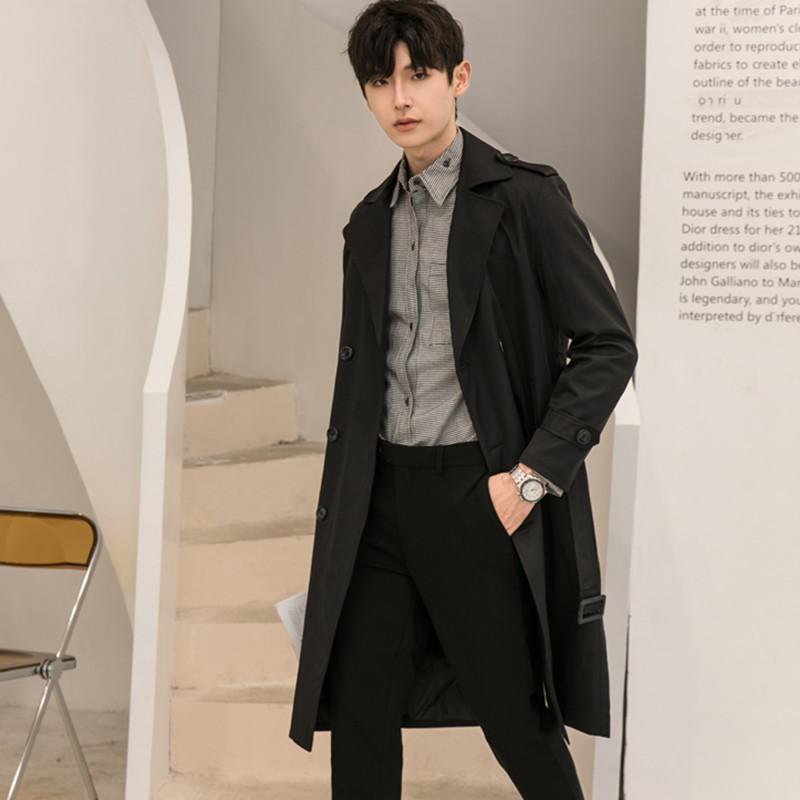 Men'S Trench Coat Long Spring And Autumn Korean Version Trendy New Handsome Casual With British Style Winter Coat Men