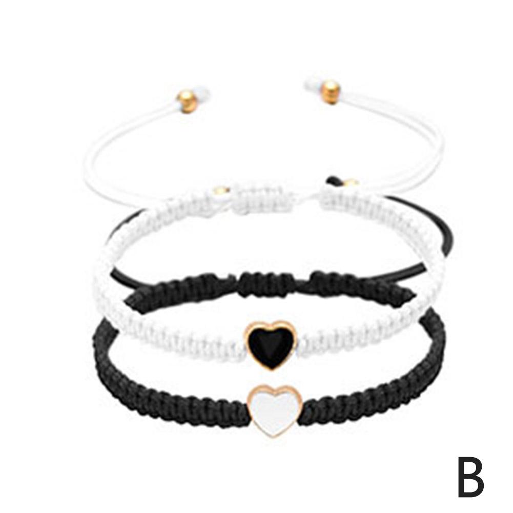 2-Heart Beaded Matching Bracelets For Couples And Best Friends Friendship Adjustable Braid Strand Bracelets For Valentines Gifts