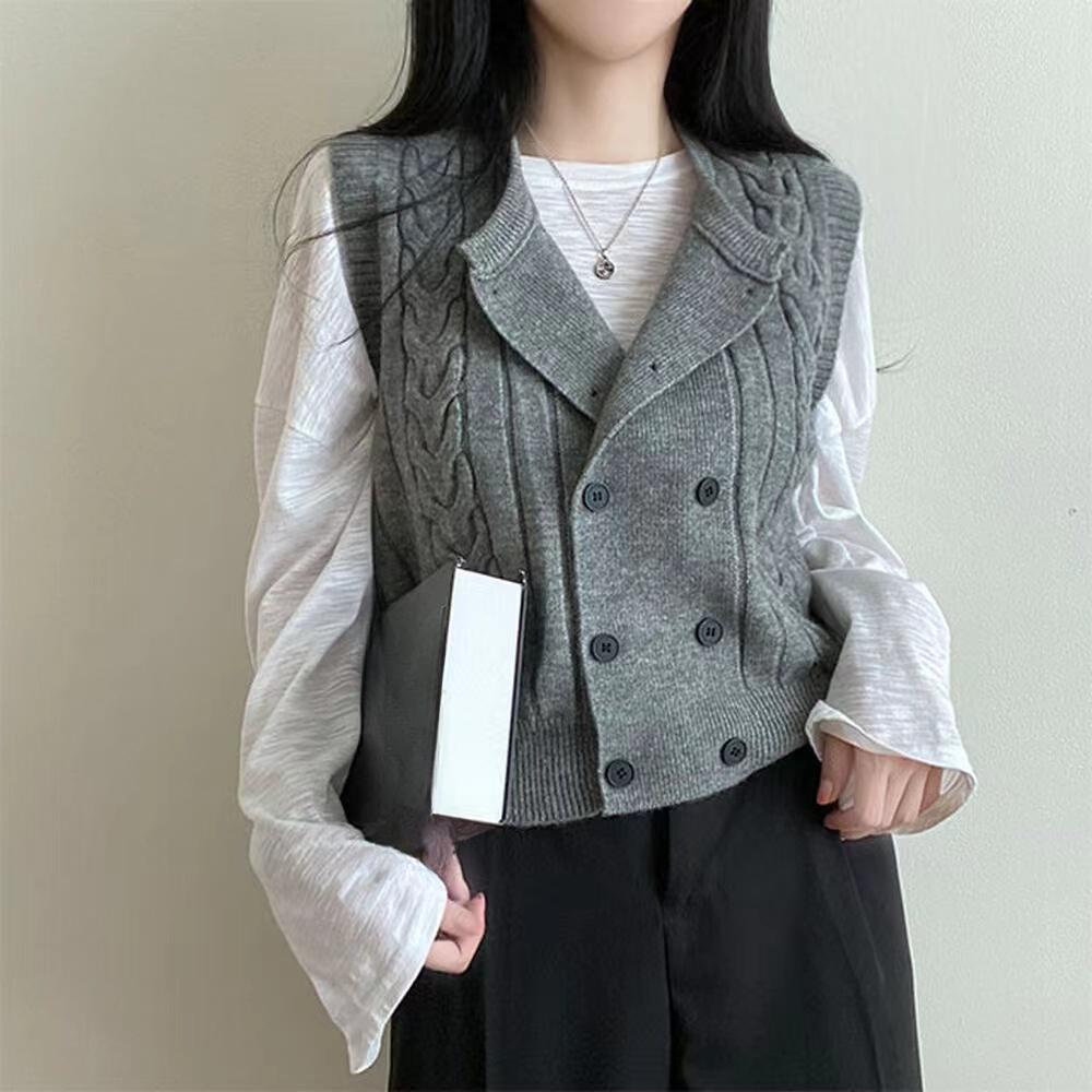 Korean Fashion Knitting Double Breasted Sweater Winter Retro Knit New Design Cardigan Women Aesthetic Casual Joker Sleeveless Vest