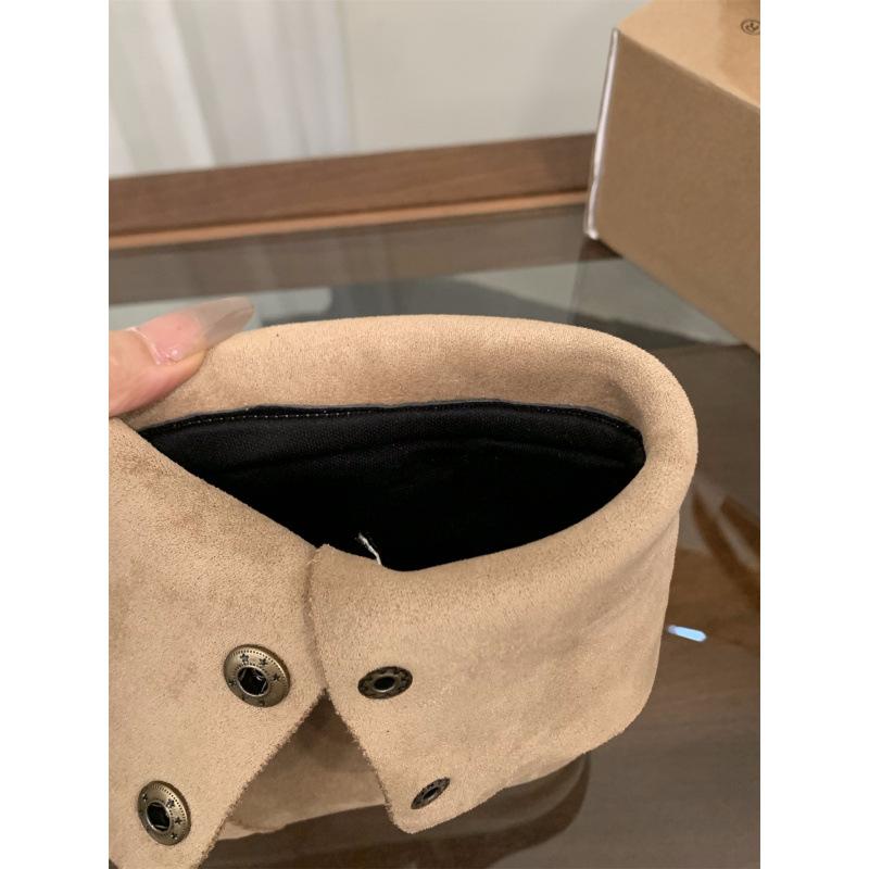 Coarse Heel Vintage Suede Western Cowboy Khaki Boots Women's Boots 2025 Spring and Autumn Single Boots Square Martin Boots