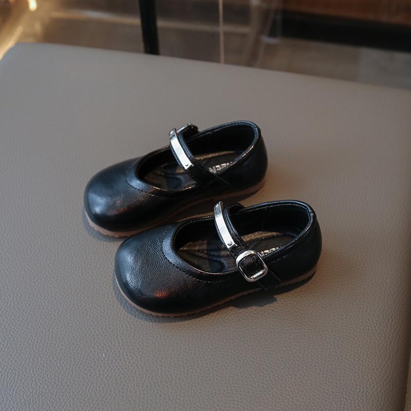 Korean Style Princess Simple Soft Sole Leather Shoes For Little Girls 22 чёрный