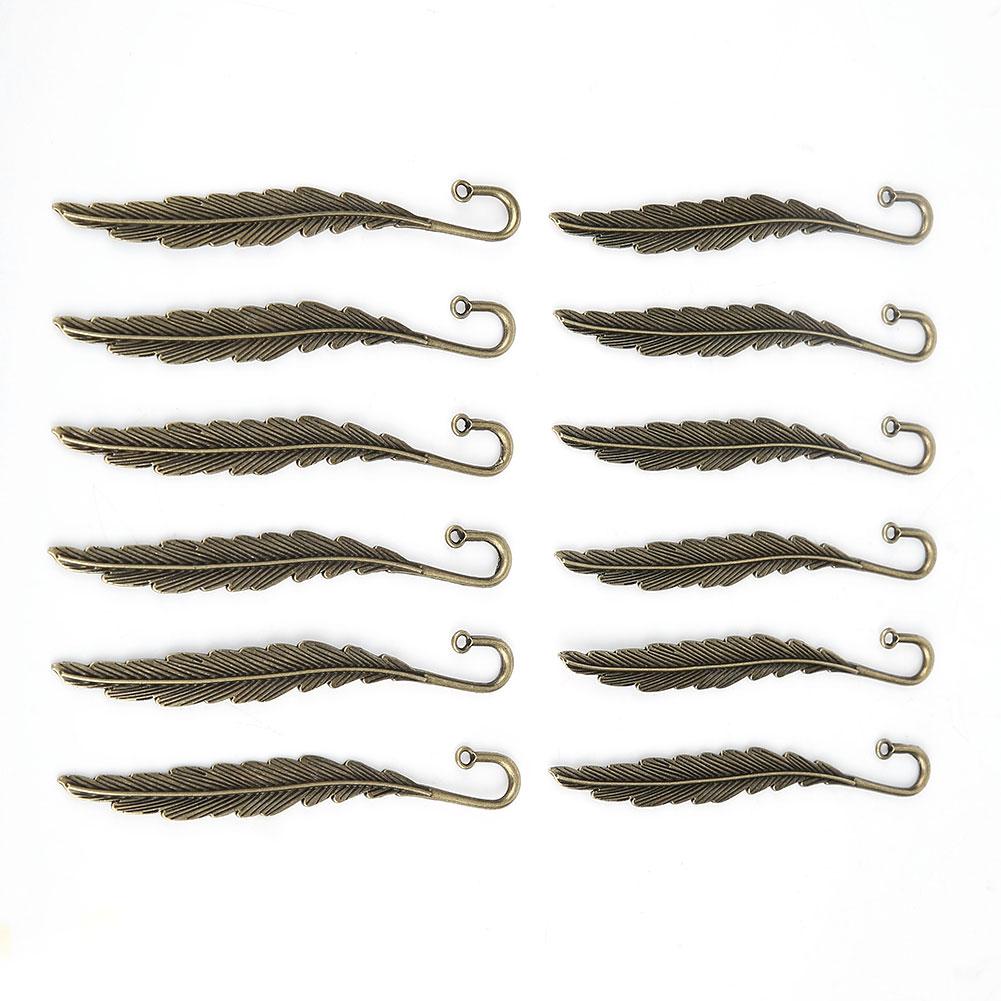 12 stk Antikke Bokmerker i Fjærform Bronse Metall Bokmerke Håndlaget Papirvarer Gave