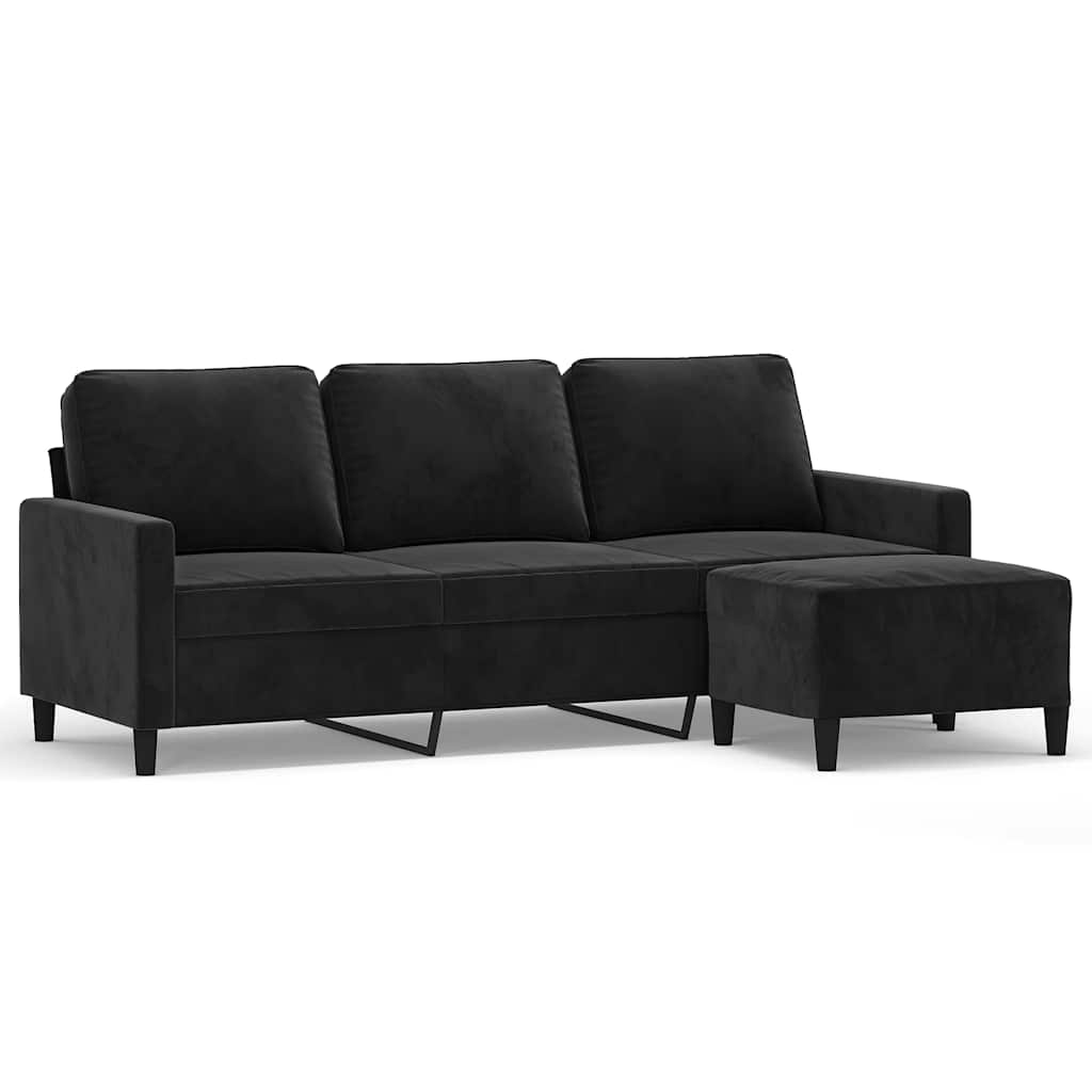 Vidaxl 3-Seater Sofa with Footstool, Black, 180 Cm, Velvet