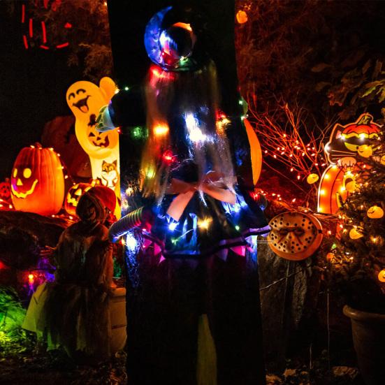 Crashing Witch Into Tree Halloween Decoration with LED Light Outdoor Lighted Flying Witch for Tree Yard Patio Porch Decoration