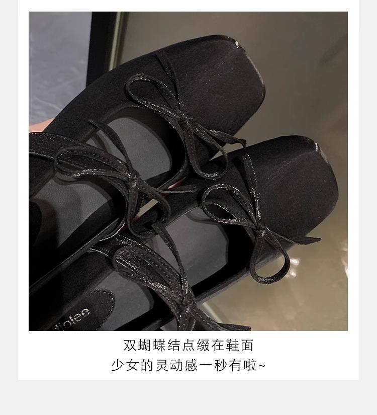 

Увеличение высоты 4 см~ Бант квадратный носок универсальный светлый вырез Мэри Джейн одинарная обувь женская весенне-летняя балетная обувь стример фея 40 чёрный