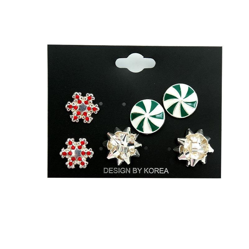 Christmas stud earrings combination, snowflake metal flower simple personalized holiday gift earrings set