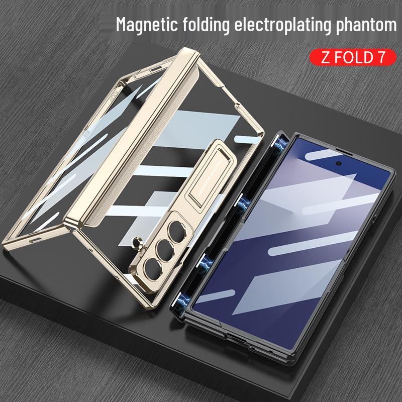 Samsung Z Fold7 Luxury Transparent Electroplated Case with Hinge Bracket & Film