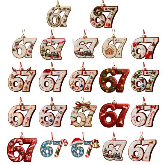 67 Christmas Ornament 2D Flat Funny Six Seven Meme Christmas Decoration