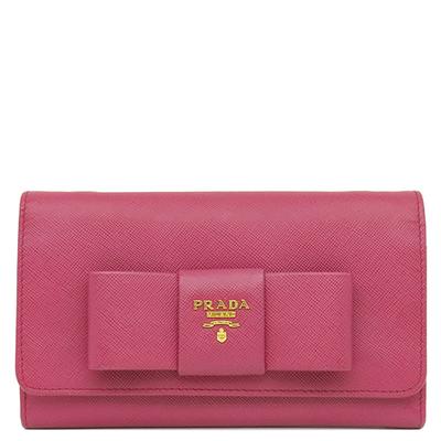 PRADA 1M1437 Saffiano Ribbon Shoulder WalletChain Wallet Leather Array