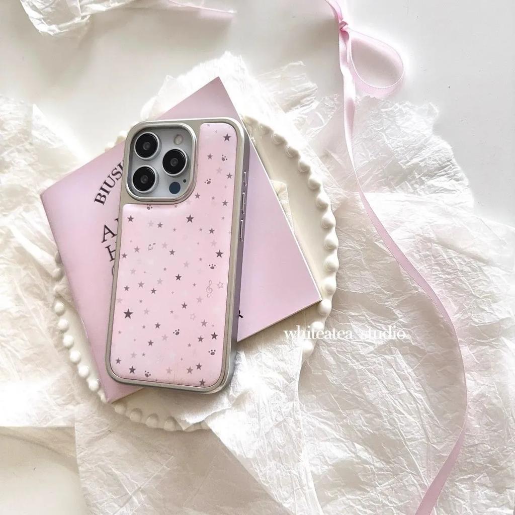 Pink Polka Dots Stars Musical Notes Cat Phone Case for iPhone 17 16e 16 15 14 13 12 11 Pro Max X XR Air Plus Luxury Clear Soft