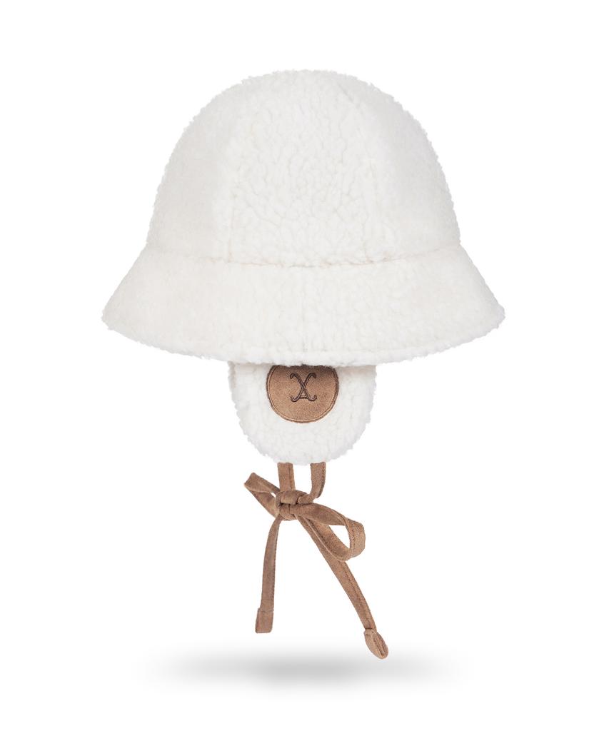 Bajal Va Curved Logo Sherpa Fur Flap Bucket Hat Cream