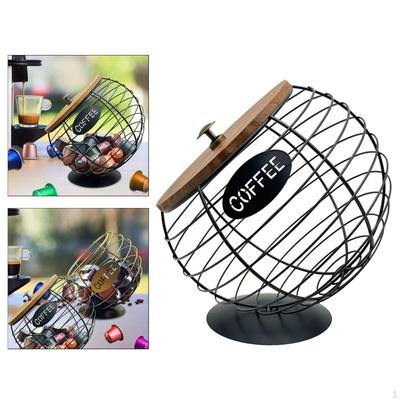 Suporte para Cápsulas de Café Recipiente para Pods Cesta Decorativa Ferro Madeira Elegante