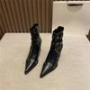 Vintage high-heeled babes pointed willow nails belt buckle knight boots 2025 autumn new versatile sexy thin short boots