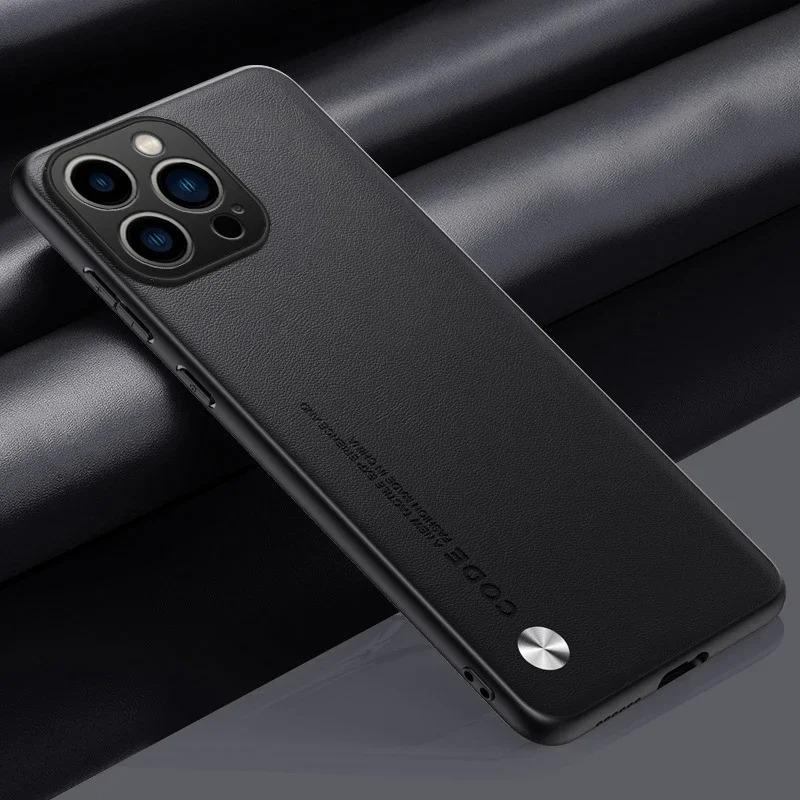 EUCAGR Luxe PU Leer Telefoonhoesje Voor iPhone 17 Pro Max 17E 16E 15 14 13mini 12 Pro Max Effen Huid Schokbestendig Zachte Achterkant