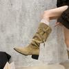 New Style Luxury Women's Fashion Pointed Cowboy Coarse Heel Stacked Boots No Knee Large Barrel Women's Boot  Mujer