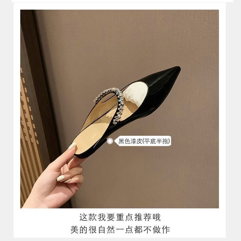 

Spring large size women s patent leather chain new rhinestone single shoes women s French single shoes flats pointed nude Mary Jane 34