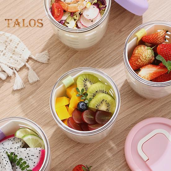 650ML Picnic Salad Box Fruit Cup with Fork Double-Layer Quick-Draining Leak-Proof Compact Sealed Food Storage Containers for Travel Picnic Camping