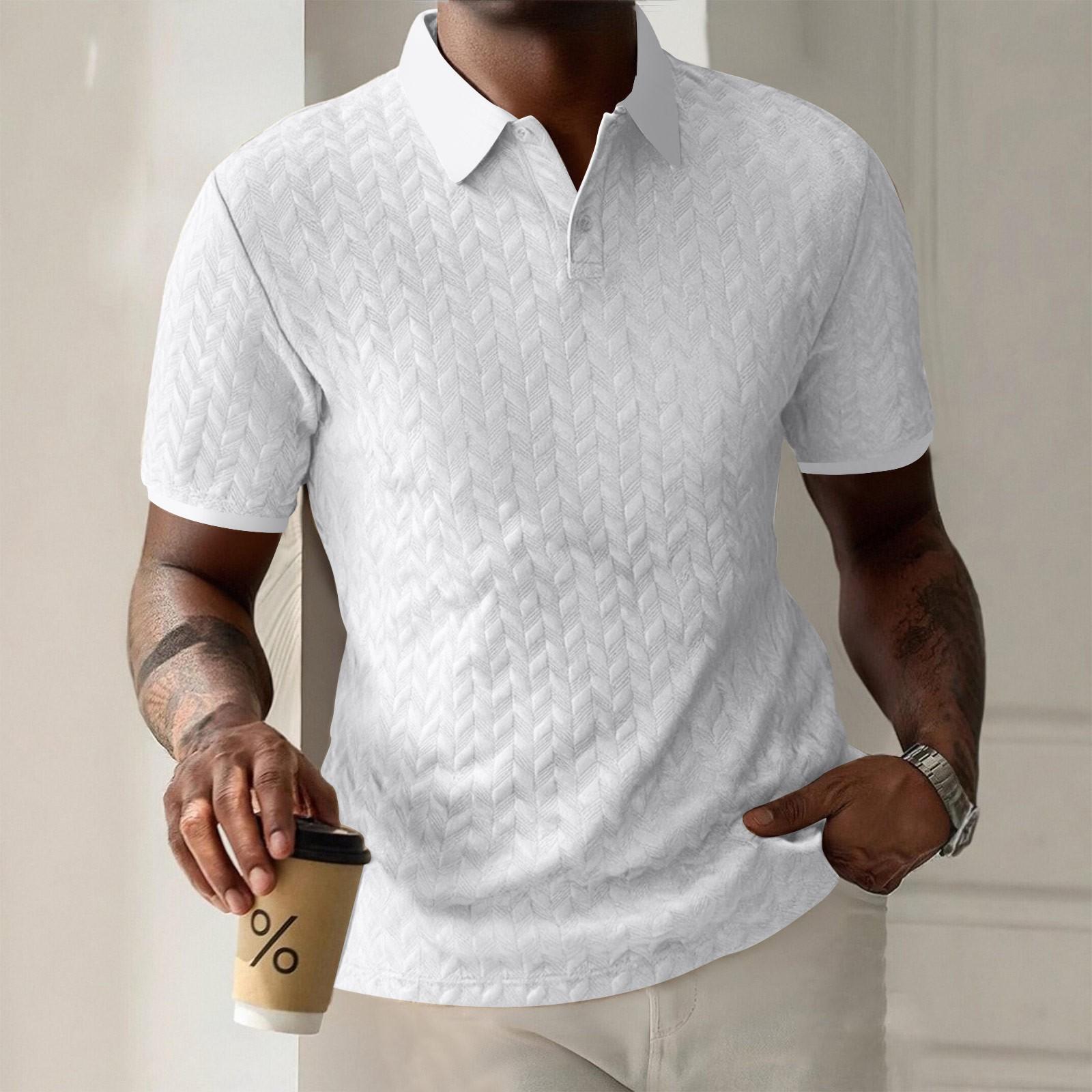 

Men s Summer Lapel Button Pocket Solid Color Casual Short Sleeve Shirt L білий