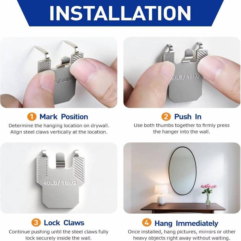 8/10/12/15/20/40 szt. Narzędzie do dekoracji pokoju biurowego Pazur Wieszak do płyt gipsowych Wieszaki ścienne do wieszania obrazu Lustro Zdjęcie Plakat Zestaw