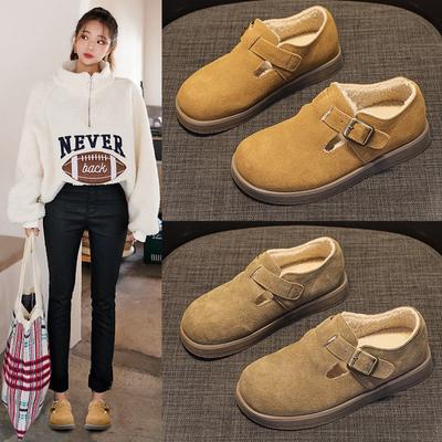 Schnalle Damen Samt warme Baumwollschuhe Herbst und Winter neu Leder lässig flach niedlich