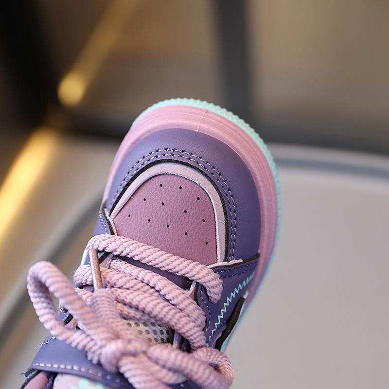 Children's sneakers 2025 spring and autumn boys solid sole board shoes girls high top bread shoes Velcro baby shoes