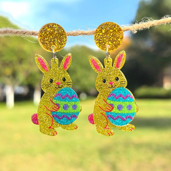 Easter Acrylic Bunny Earrings for Women Glittery and Colorful Rabbit Dangle Earrings Festive Holiday Jewelry for Easter Celebrations