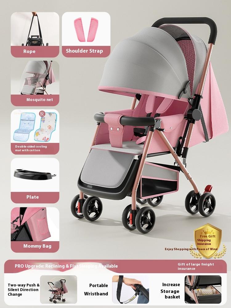 Stroller stroller can sit and lie down 0 to 3 years old, lightweight and foldable one-click collection, children's four-wheel baby walker stroller